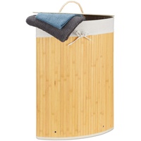 Relaxdays Eckwäschekorb Bambus, Faltbare Wäschebox 60 l, platzsparend, Wäschesack