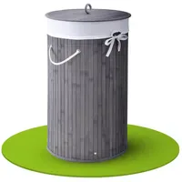Juskys Bambus Wäschekorb Curly-Round – Grau