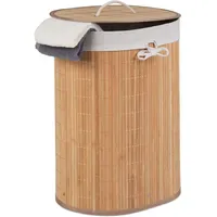 Relaxdays Wäschekorb Bambus, oval, 46 l, faltbar, Wäschesammler mit