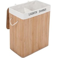 Songmics Wäschekorb Bambus, 100 L Wäschesortierer mit 2 Fächern,