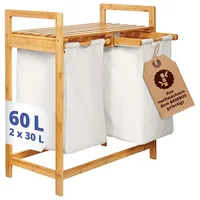 Lumaland Wäschekorb aus Bambus mit 2 ausziehbaren Wäschesäcken |