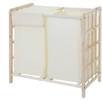 Mendler Wäschesammler HWC-B60, Laundry Wäschebox Wäschekorb, Massiv-Holz 2 Fächer