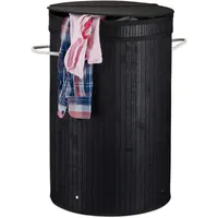 Relaxdays Wäschekorb Bambus, runder Wäschesammler mit Klappdeckel, 65 l,