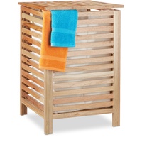 Relaxdays Wäschetruhe Walnuss, eckiger Wäschesammler mit Deckel, 90 l,