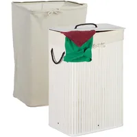 Relaxdays Wäschekorb Bambus, faltbarer Wäschesammler mit Deckel, 80 L,