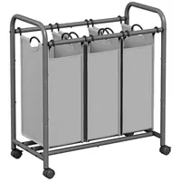 Songmics Wäschekorb 3 Fächer, Wäschesammler mit Rollen, Wäschesortierer, Wäsche-Sortiersystem,