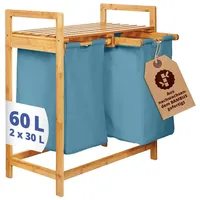 Lumaland Wäschekorb Bambus mit 2 ausziehbaren Wäschesäcken | Pflegeleichtes