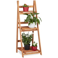 Relaxdays Blumentreppe Holz, Blumenständer für innen, 3-stufig, Leiterregal, Klappbar,