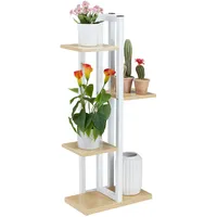 Relaxdays Blumenregal Metall, 4-stufige Indoor Blumentreppe, Holzoptik, HxBxT: 93x42,5x22,5