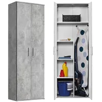 Mokebo Besenschrank Grau Holzwerkstoff, 4 Fächer, 60x180x34 cm, Waschküche,