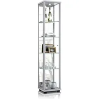 K-Möbel Glasvitrine in Alu/Silber (176x37x33 cm) mit 4 Fächer,