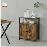 [en.casa] Beistelltisch Aremark 79x60x30cm mit Schrankfächer Dunkler Holzton