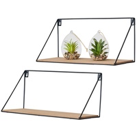 Levandeo 2er Set Wandregal Regal 40x17cm Metall Schwarz Holz