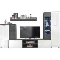 HBZ Wohnwand Melody Schwarz Weiß hochglanz , Glas, Holzwerkstoff