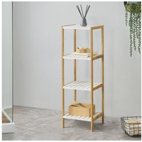 [en.casa] Badezimmerregal, Natur, Weiß, Holz, Bambus, 33x110x34 cm, Badezimmer,