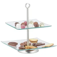 Relaxdays 2 x Etagere, 2-stufig silber/transparent