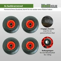 Baumarktplus 4x Sackkarrenrad Luftrad 260x85 3.00-4 Achlänge 75 mm