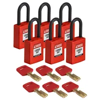 Brady Brady, Vorhängeschloss, Safekey Nylon-Sicherheitsschloss mit Nylonbügel, Rot, 38