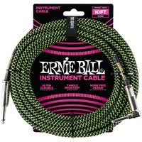 Ernie Ball 10' Braided Straight/Angle Instrument Cable Black/Green (P06077)