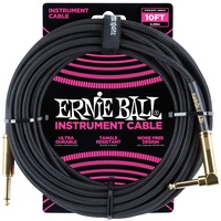 Ernie Ball Instrumentenkabel geflochten, gerade/gewinkelt, 3 m, Schwarz