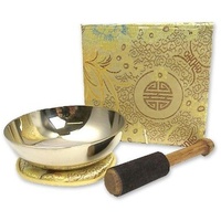 Klangschalen-Center Klangschale flach (300g), mit Unterlage, Klöppel, Geschenkkarton mit