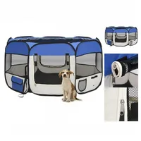 VidaXL Faltbarer Welpenlaufstall mit Tragetasche Blau 125x125x61 cm