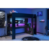 Parisot Hochbett Gaming-Bett, mit USB, LED, Stauraum, Schreibtisch schwarz