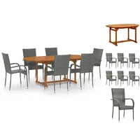 VidaXL 7-tlg. Garten-Essgruppe Poly Rattan Grau