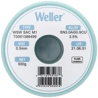 Weller WSW SAC M1 Lötzinn, bleifrei Spule Sn3,0Ag0,5Cu 500