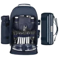 Anndora Picknickrucksack 15 tlg. Zubehör + Picknickdecke blau-weiß gestreift