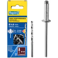 Rapid Blindnieten Aluminium Universal Ø 4,8mm, 14-16mm Klemmbereich, 50