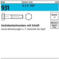 Industrial Quality Supplies DIN 931 Sechskant-Schaftschraube M10x60 Edelstahl A2