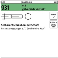 Industrial Quality Supplies DIN 931 Sechskant-Schaftschraube M10x50 Stahl 8.8