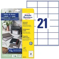 Avery Zweckform Etiketten, 70x41mm, weiß, 10 Blatt (210 Etiketten)