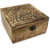 Tempelwelt Holzbox Schatulle Holzkästchen Indien 17x17x10 cm, Holz braun