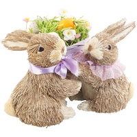 Infactory Deko-Osterhasen-Pärchen mit Ostereier-Korb aus natürlichen Materialien