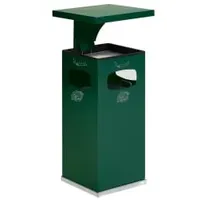 VAR Abfallsammler/Ascher B 32 moosgrün mit Schutzdach inkl. Inneneinsatz