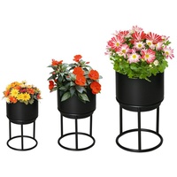 Outsunny Blumenständer Set mit Abflusslöcher schwarz Ø22 x 41H