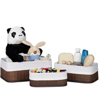 Relaxdays Aufbewahrungskorb 3er Set, Stoffbezug, Bambus, rechteckig, Bad, Accessoires,