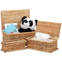 Relaxdays Körbchen 3er-Set Rattan, Deckel, geflochten, Wohnzimmer, Korbset, Dekokiste,