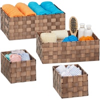 Relaxdays Aufbewahrungskorb 4er Set, geflochten, Körbchen Badezimmer, eckig, 3