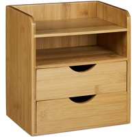 Relaxdays Schreibtisch-Organizer Bambus Schubladen, 2 Ablagen, Fächer 20,0 x