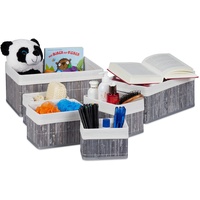 Relaxdays Aufbewahrungskorb 6er Set, mit Stoffbezug, Bambus, rechteckig, Bad,