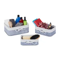 Relaxdays Aufbewahrungskorb 3er Set, Bambus, Stoff, eckige Aufbewahrungsbox für