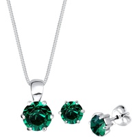 Elli - Kristalle Solitär Kette Ohrstecker 925 Silber Schmuck-Set