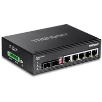 TRENDNET TI-G62 6-Port Gigabit DIN-Schienen-Industrie-Switch, 12-Gbit/s-Switching-Fähigkeit, Metallgehäuse mit Schutzart