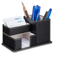 Relaxdays Schreibtisch-Organizer schwarz Lederimitat 4 Fächer 18,0 x 12,0