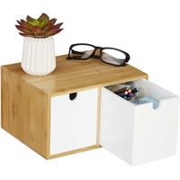 Relaxdays Schreibtisch Organizer, 2 Schubfächer, Bambus & MDF, Aufbewahrungsbox