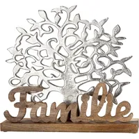 Gilde Deko Schriftzug, Lebensbaum Familie H=41cm - silber
