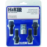 H&R Felgenschloss-Set M14x1.50x28mm Kegelbund Schwarz - 4 Felgenschloss-Schrauben inkl.